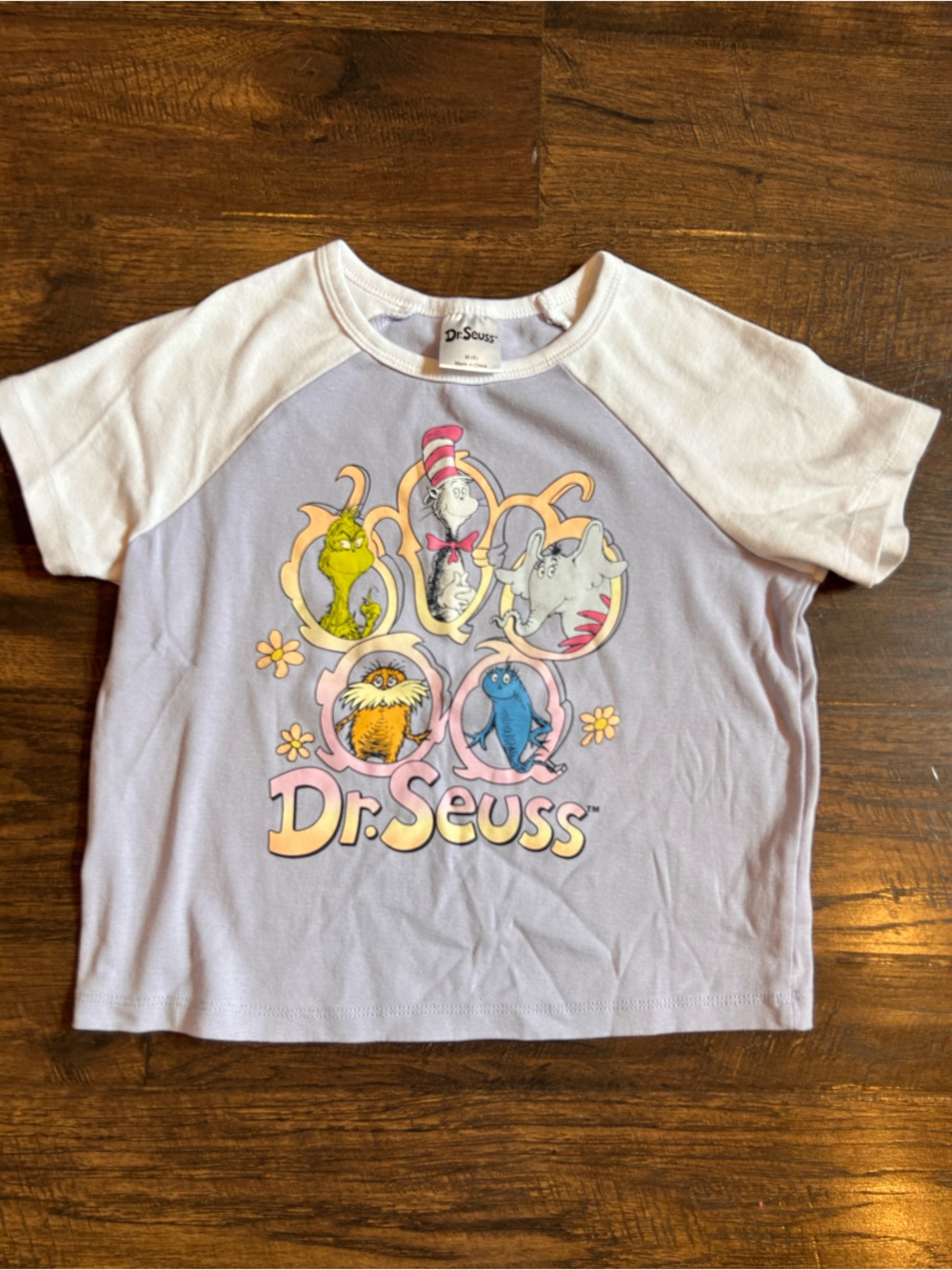 Dr. Seuss Lavender Tee with Pink, Yellow and White Graphic